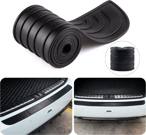 Vista 7 de Protector de parachoques trasero de automóvil, 33.07 pulgadas x 2.75 pulgadas, accesorios exteriores de maletero de goma universal antiarañazos Negro