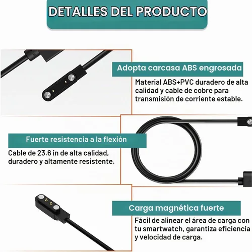 Vista 4 de 2 cargadores de reloj inteligente, cable de carga USB magnético de 2 pines de 0.112 in, cable de carga de repuesto compatible con Letsfit, YAMAY