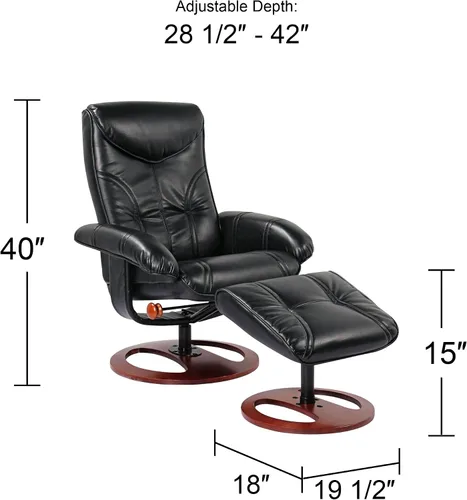 Vista 4 de BenchMaster Newport reclinable giratorio y otomano inclinado negro