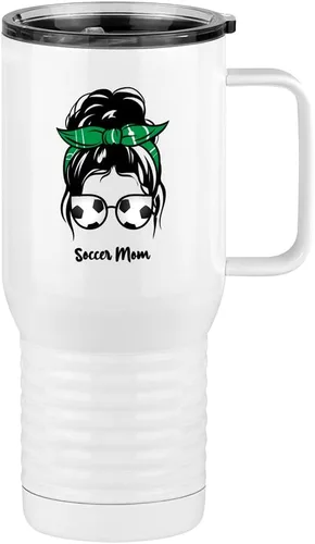 Vista 9 de Just So Posh Vaso de béisbol para mamá, taza de café de viaje con asa y tapa deslizante, color blanco de 20 onzas, color camello polar, acero