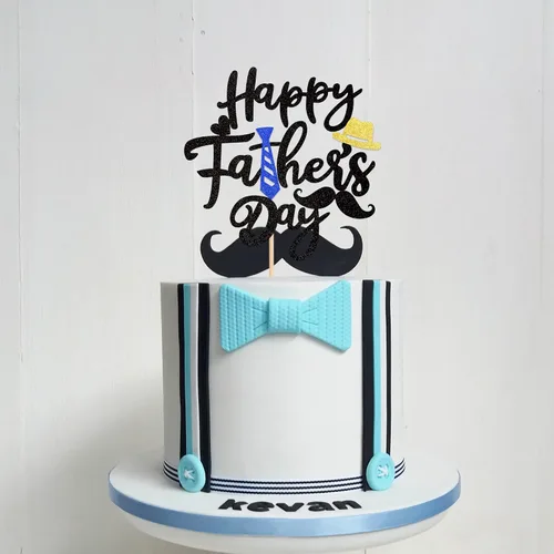Vista 4 de 1 decoración para pastel del día del padre con sombrero de corbata de bigote con purpurina negra, Best Dad Ever Cake Pick Super Dad Cake Pick Super