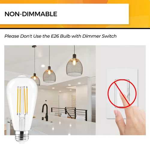 Vista 7 de Hizashi - 6 bombillas led Edison E26 equivalentes a 60 W, no regulables, 2,700 K, blanco cálido, CRI superior a 95, ST19, vintage, base E26, 700