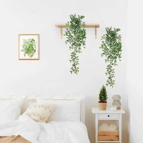 Vista 8 de BLEUM CADE Plantas colgantes falsas, 2pcs plantas colgantes artificiales en maceta, enredaderas de mandala falsas, plantas colgantes vegetación