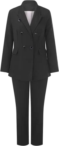 Vista 3 de Mameluco de moda para mujer, estilo británico, abrigo de mujer con doble botonadura, traje formal (traje-B-negro, M)