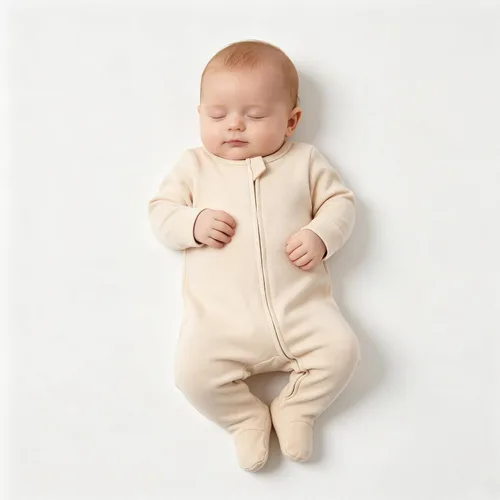 Vista 2 de Aablexema Pijama de bebé con puños de manopla, doble cremallera, ropa de algodón para bebés, pijamas para dormir con pies