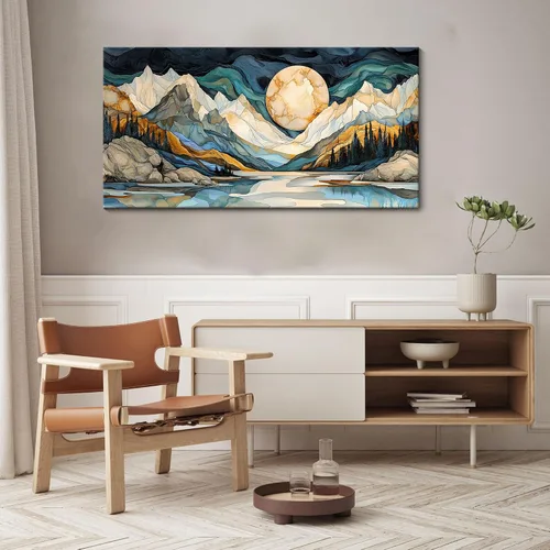 Vista 3 de JEAWA Arte de Pared en Lienzo Grande - Pintura Abstracta de 24x48 Pulgadas en Tela, Imágenes Texturizadas de Montañas como Regalos para Amigos