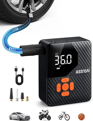 Vista 10 de AstroAI L7 Mini Inflador de Neumáticos Compresor de Aire Portátil, 150 PSI Bomba de Aire Inalámbrica para Neumáticos de Coche con Luces LED
