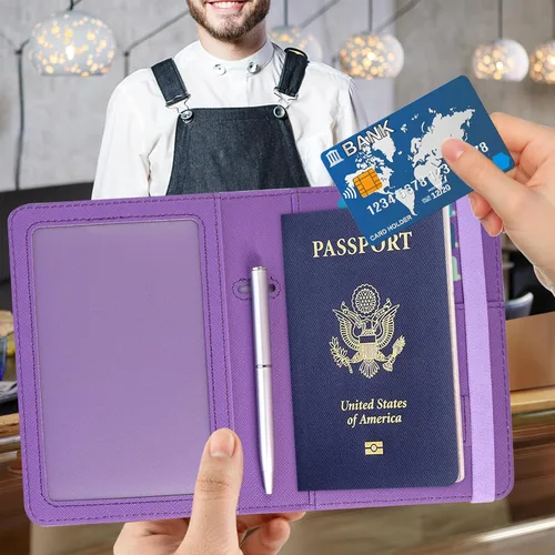 Vista 2 de ACdream Combo de portatarjetas de pasaporte y vacunación, funda con ranura para tarjeta de vacunación CDC, protector organizador de documentos
