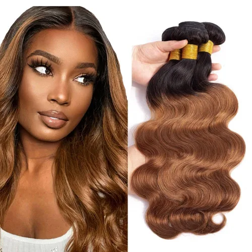 Vista 130 de P4613 Cabello humano rizado onda profunda marrón y paquetes mixtos 8 10 12 P4613 Ombre Marrón-Rubio-DP