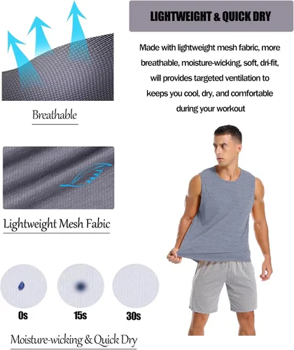 Vista 3 de Amussiar Paquete de 3 camisetas sin mangas de entrenamiento para hombre, camisetas de malla para gimnasio, ajuste seco, culturismo, fitness