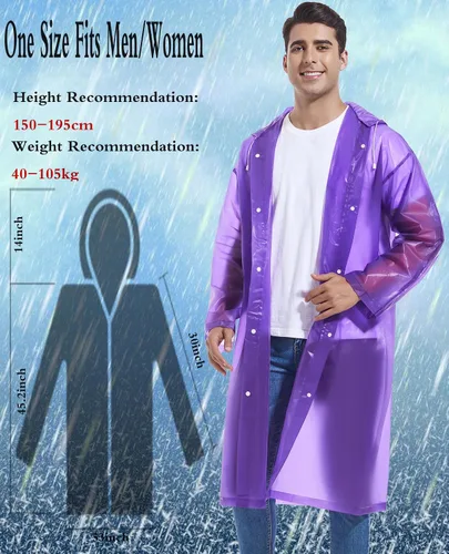 Vista 20 de 2 abrigos de lluvia de Borogo para adultos, chaquetas de lluvia reutilizables para hombres y mujeres