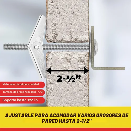 Vista 7 de QUALIHOME Anclajes de perno de resorte – Anclajes de pared resistentes para colgar artículos con paredes huecas y más – Anclaje de pared hueco