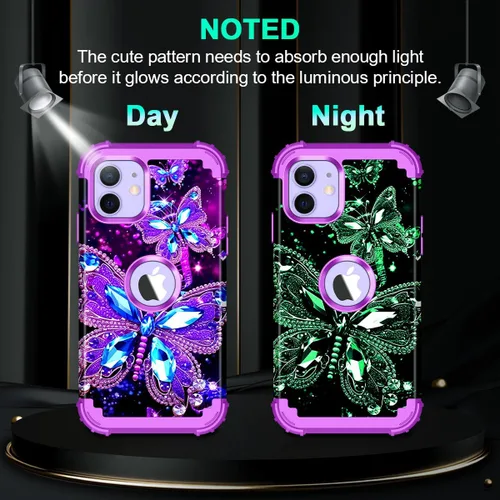 Vista 3 de Miqala Funda para iPhone 12, iPhone 12 Pro, que brilla en la oscuridad, tres capas, resistente a los golpes, protección de plástico duro + funda