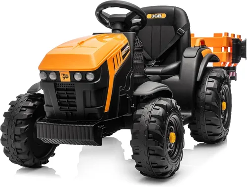 Vista 8 de Hikiddo Juguete tractor de paseo para niños de 24 V, tractor eléctrico para niños de 3 a 8 años con remolque, motores de 2 x 200 W, color negro