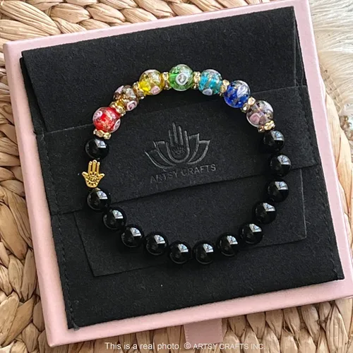 Vista 2 de ARTSY Crafts - Cuentas de luciérnaga que brillan en la oscuridad + pulseras de chakras con cuentas de ágata y piedra amatista, cuentas de vidrio