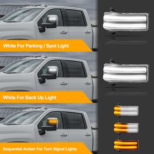 Vista 9 de Gempro Luces LED Secuenciales Ámbar de Espejo Lateral Marcador Señales de Giro Luces Blancas de Estacionamiento y Carga Switchback Lámparas