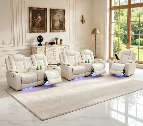 Vista 26 de Juego de sofás reclinables eléctricos, juegos de muebles de sala de estar, sofá reclinable eléctrico moderno negro, sofá biplaza y silla