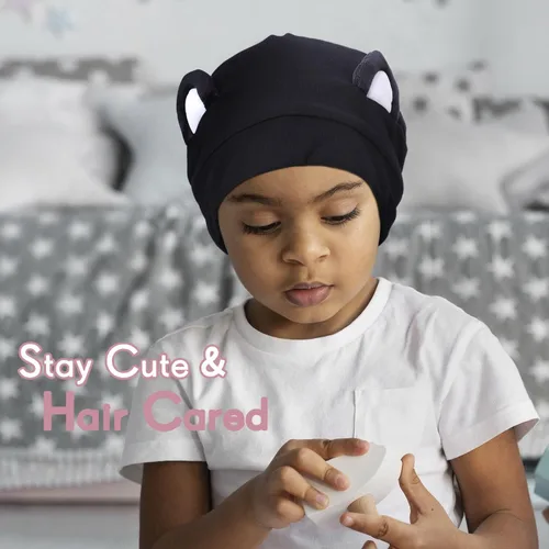 Vista 5 de Hat Hut Gorro de satén de seda para el cabello, gorro de dormir para cabello rizado, gorro ajustable con forro de seda con orejas
