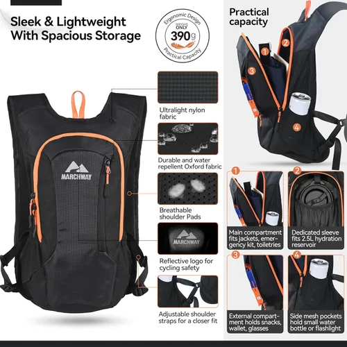 Vista 2 de MARCHWAY Mochila de hidratación ligera con correas estilo chaleco y bolsa de agua de TPU de 2.5 L, versátil y elegante paquete de múltiples