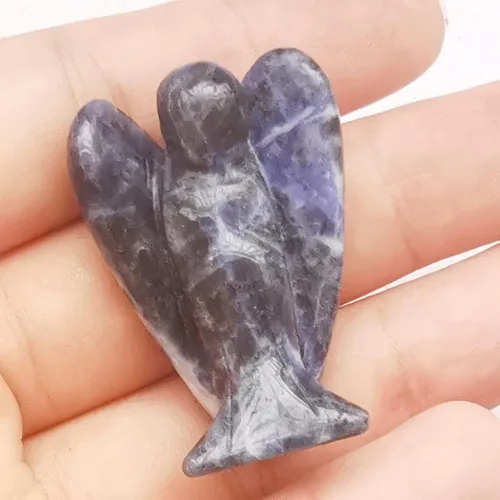 Vista 20 de Estatua de ángel guardián de oración de cristal curativo de labradorita negra natural, 1.5 pulgadas, tallado en bolsillo, figuras de piedra de palma