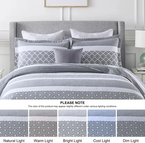 Vista 7 de Colchas Tamaño Queen - Juegos de Colcha y Cubrecama Queen, Juego de Ropa de Cama Acolchada 100% Algodón para Cama Queen, 3 Piezas Edredón Ligero