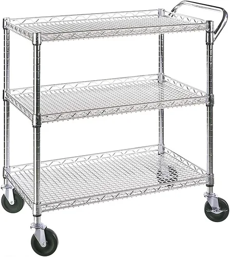 Vista 10 de Seville Classics carro utilitario de servicio de grado comercial ultra duradero certificado por la NSF, de 3 niveles, 86 cm de ancho, cromado