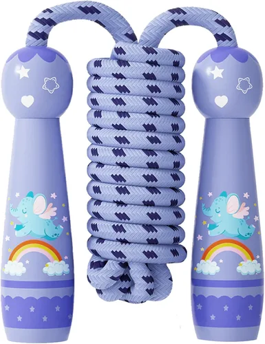 Vista 14 de Cuerda de saltar para niños, cuerda de saltar trenzada de algodón ajustable con mango de madera para niños pequeños, fitness, entrenamiento Gato