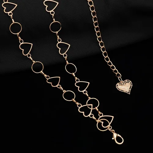Vista 5 de Cinturón de cadena de cintura con borla larga para mujer, cadena ajustable de metal para el vientre para vestido Corazón doble dorado