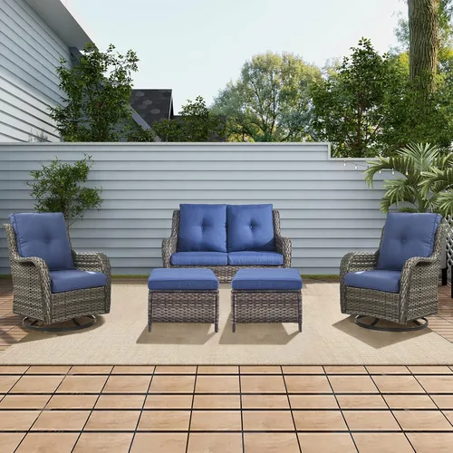Vista 39 de Rilyson Sofá de mimbre para patio al aire libre, capacidad de peso de 900 libras, sofá grande de mimbre de 3 plazas con cojines de asiento de 4