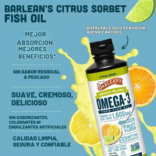 Vista 4 de Barlean's Aceite de pescado Omega-3 de sorbete de cítricos, 1500 mg de EPA