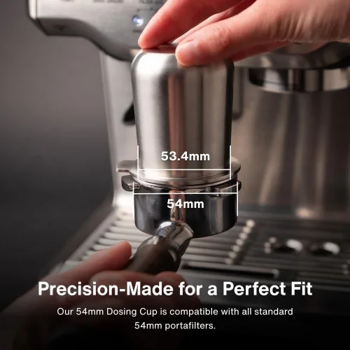 Vista 2 de Productos de Café Crema 54mm Taza Dosificadora Compatible con Portafiltros Breville, etc. Acero Inoxidable 100% Duradero Lengüeta de Molino