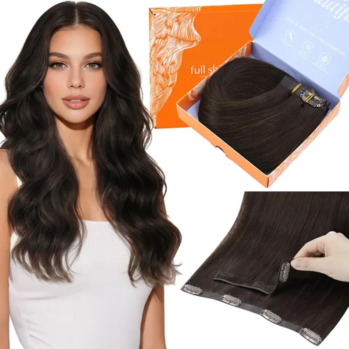 Vista 14 de Full Shine - Extensiones de cabello sin costuras con clip, color marrón oscuro