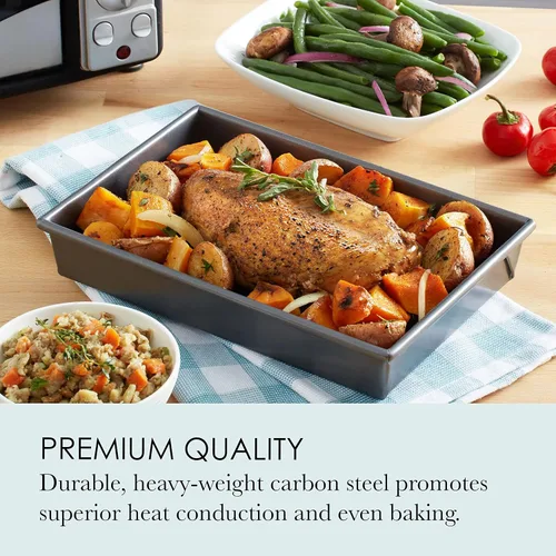 Vista 5 de Chicago Metallic Juego de Bandeja para Asar Pequeña con Rejilla, Bandeja Antiadherente para Hornear en Horno Tostador de 10x7 pulgadas, Perfecto