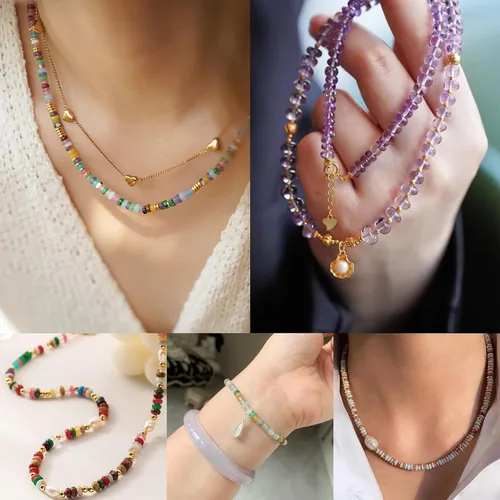 Vista 5 de CAI YI MING, cuentas 2x4mm naturales en forma de rondelle – Espaciadores de gemas sueltas para hacer joyas DIY (Amazonita)