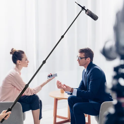 Vista 2 de Brazo extensible del brazo del micrófono 4 secciones con tornillo de 1/4" 3/8" 1.5 a 5.05ft Portable Handheld Mic Boom Pole Aluminum Alloy