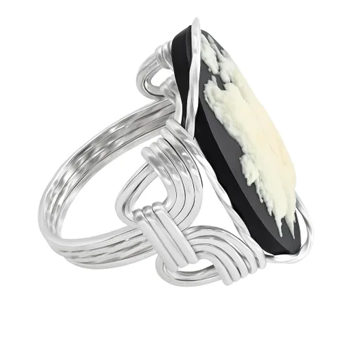 Vista 2 de Butterfly Large Cameo Sterling Silver Ring Black Jewelry (11.5)
