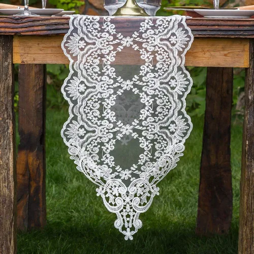 Vista 8 de ARTABLE Camino de mesa rectangular bordado de macramé de encaje con exquisito estilo vintage desgastado chic para mesas largas de cena de boda