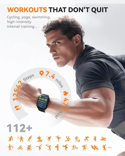Vista 3 de Reloj inteligente para hombres y mujeres, contador de pasos de sueño (negro, 1.81)