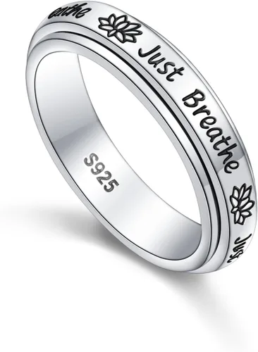 Vista 36 de Anillos giratorios de plata de ley S925 para ansiedad, preocupación, aliviar el aburrimiento, TDAH, autismo, banda para mujeres y adolescentes