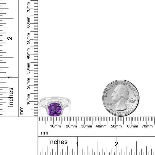 Vista 3 de Gem Stone King Anillo de compromiso de oro blanco de 10 quilates con amatista morada y diamantes de acento para mujer