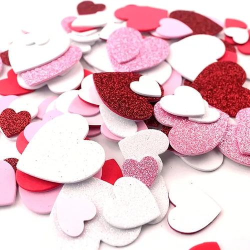 Vista 5 de 60 calcomanías de espuma de corazón, autoadhesivas, para el día de San Valentín, con purpurina, rojo, rosa, blanco, corazones de espuma