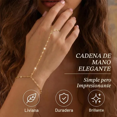 Vista 3 de Long tiantian Pulsera de cadena de mano, pulseras de oro para mujer, pulseras de cadena de eslabones de moda, anillo de dedo, pulsera de esclavos