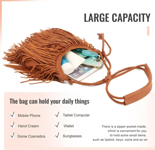 Vista 5 de LUI SUI Bolso vintage con flecos negros con flecos, bolso de hombro Hobo para mujer