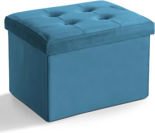 Vista 27 de LINMAGCO Otomana Otomana de almacenamiento con almacenamiento pequeño reposapiés taburete debajo del escritorio, reposapiés plegable corto de tela