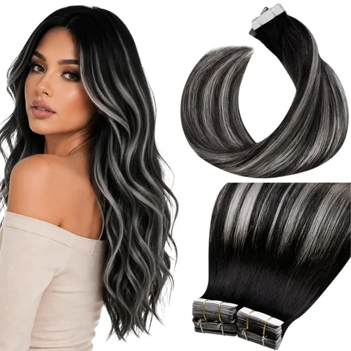 Vista 102 de LaaVoo - Extensiones de cabello humano con cinta adhesiva, color marrón a rubio ceniza, extensiones de cabello humano real, cintas en extensiones