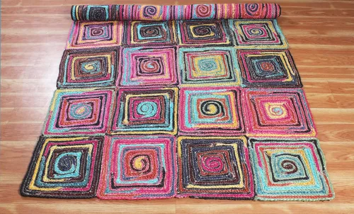 Vista 5 de Natural Jute Collection - Alfombra rectangular de 2 x 3 pies, alfombra de yute trenzada a cuadros multicolor de 0.27 pulgadas de grosor, ideal