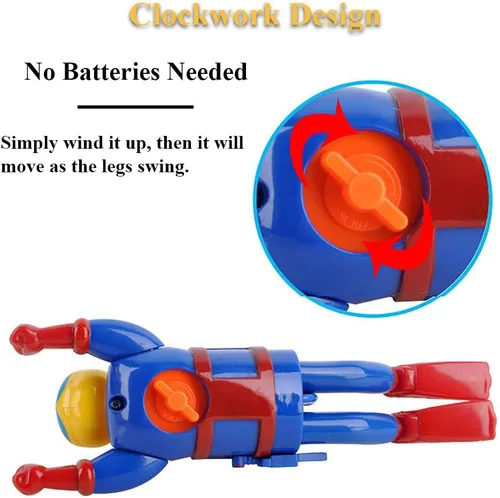 Vista 4 de Juguete de baño Wind-Up Diver para niños pequeños – Mecanismo de natación y buceo de Frogman, juguete de agua para bañera/piscina sin batería, sin