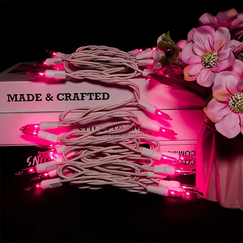 Vista 3 de MULTI-SPARKING Luces de Navidad Rosadas 35 Unidades - Luces Incandescentes Rosadas Mini en Cadena para Decoraciones de Navidad y Día de San Valentín
