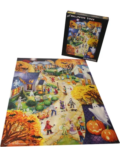 Vista 4 de Vermont Christmas Company Rompecabezas de la ciudad de Halloween 550 piezas