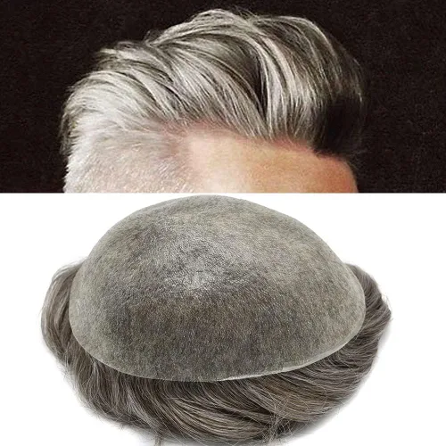 Vista 41 de Hombres Toupee 100% Europeo Remy Cabello Humano Piezas 0.002 in Ultra Delgado Piel Sistema de Reemplazo de Pelo Toupee para Hombres Protesis Capilar